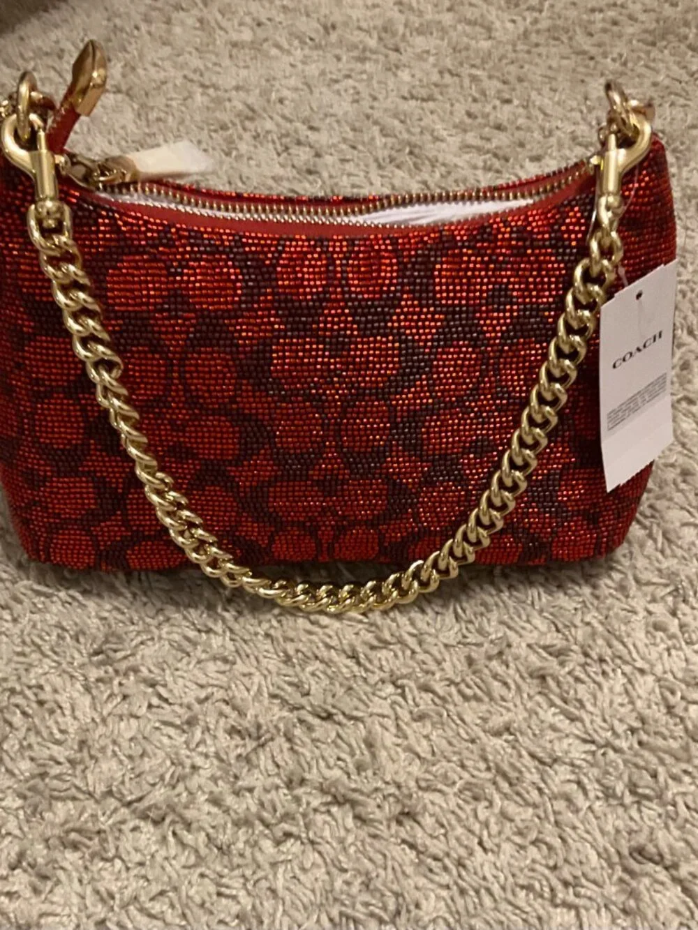 Coach teri shoulder bag in signature veaded satin. beaded SIGNATURE / GOLD /crim